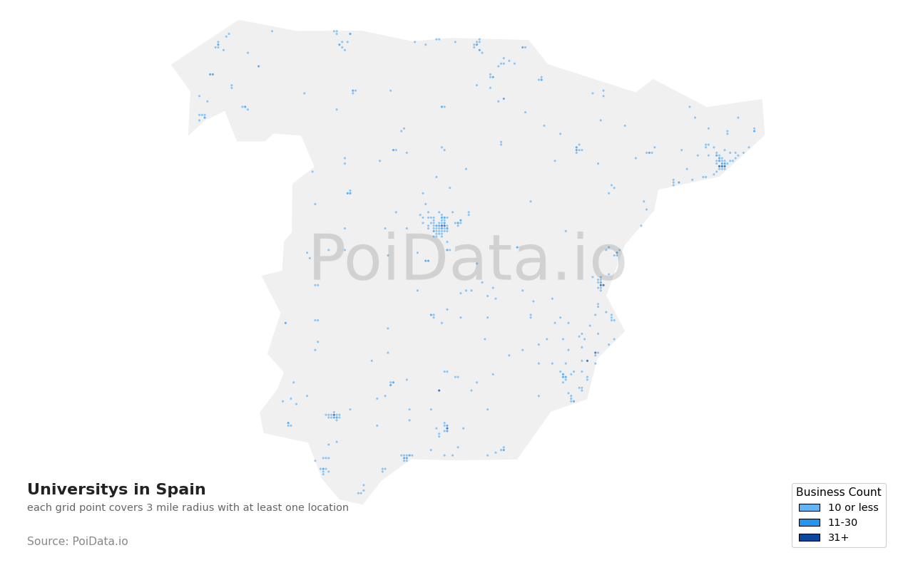 University density map for Spain