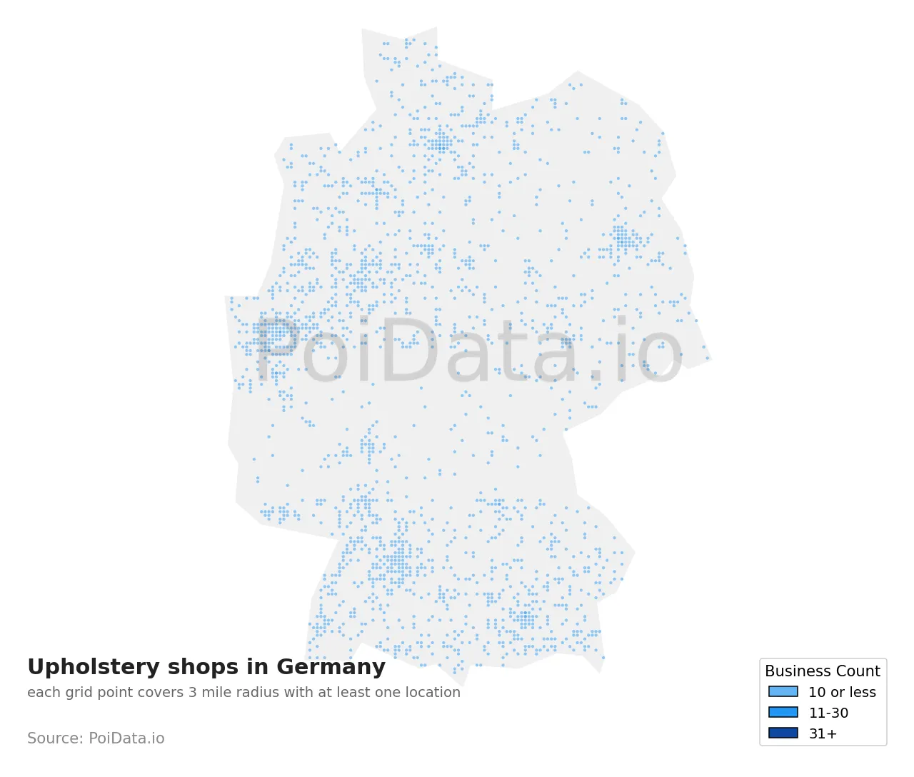 Upholstery shop density map for Germany