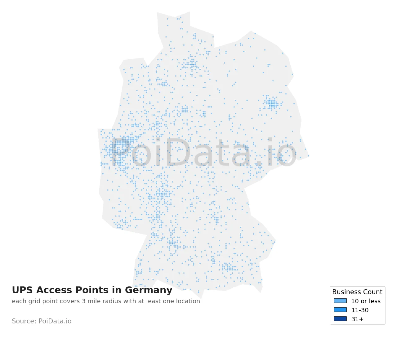 UPS Access Point density map for Germany