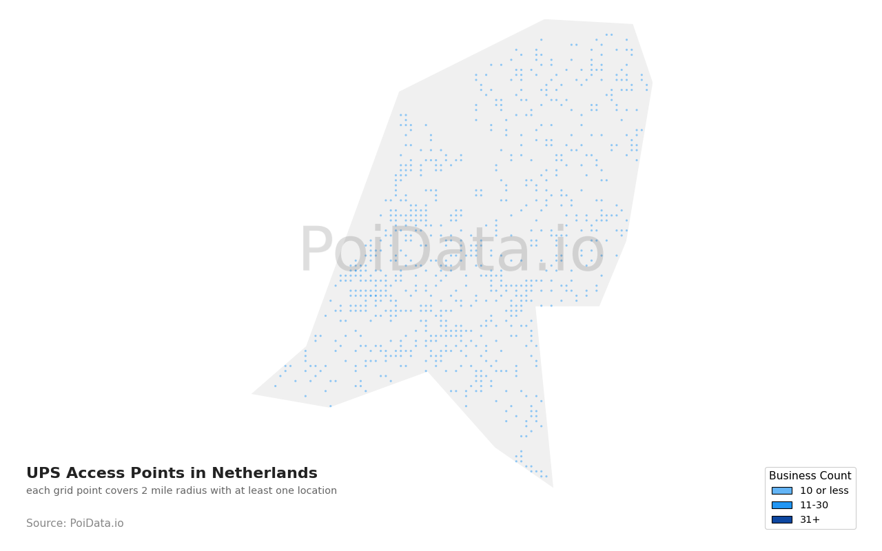 UPS Access Point density map for Netherlands