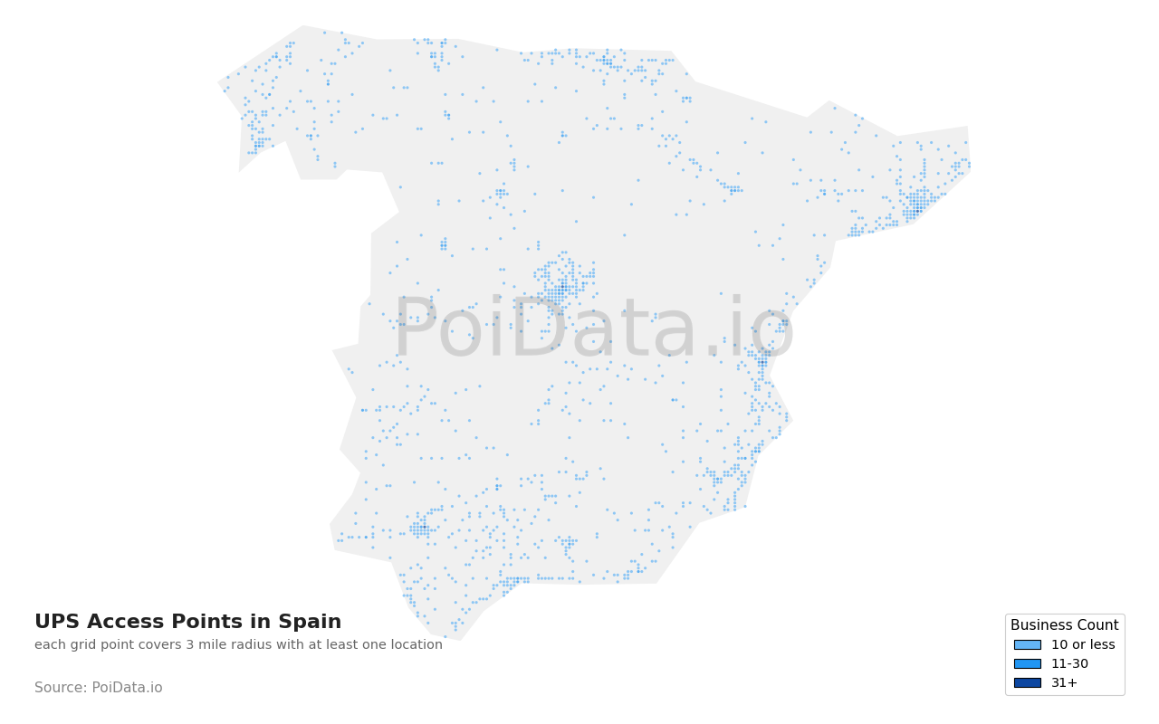 UPS Access Point density map for Spain