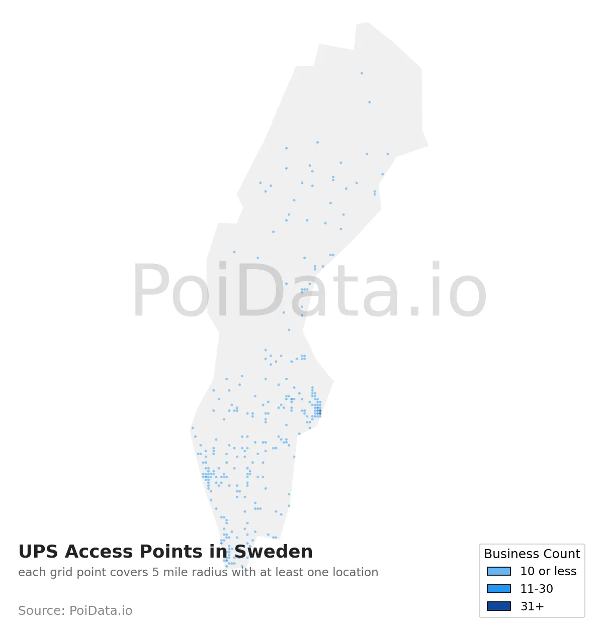 UPS Access Point density map for Sweden