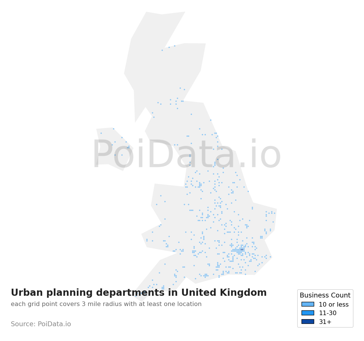 Urban planning department density map for United Kingdom