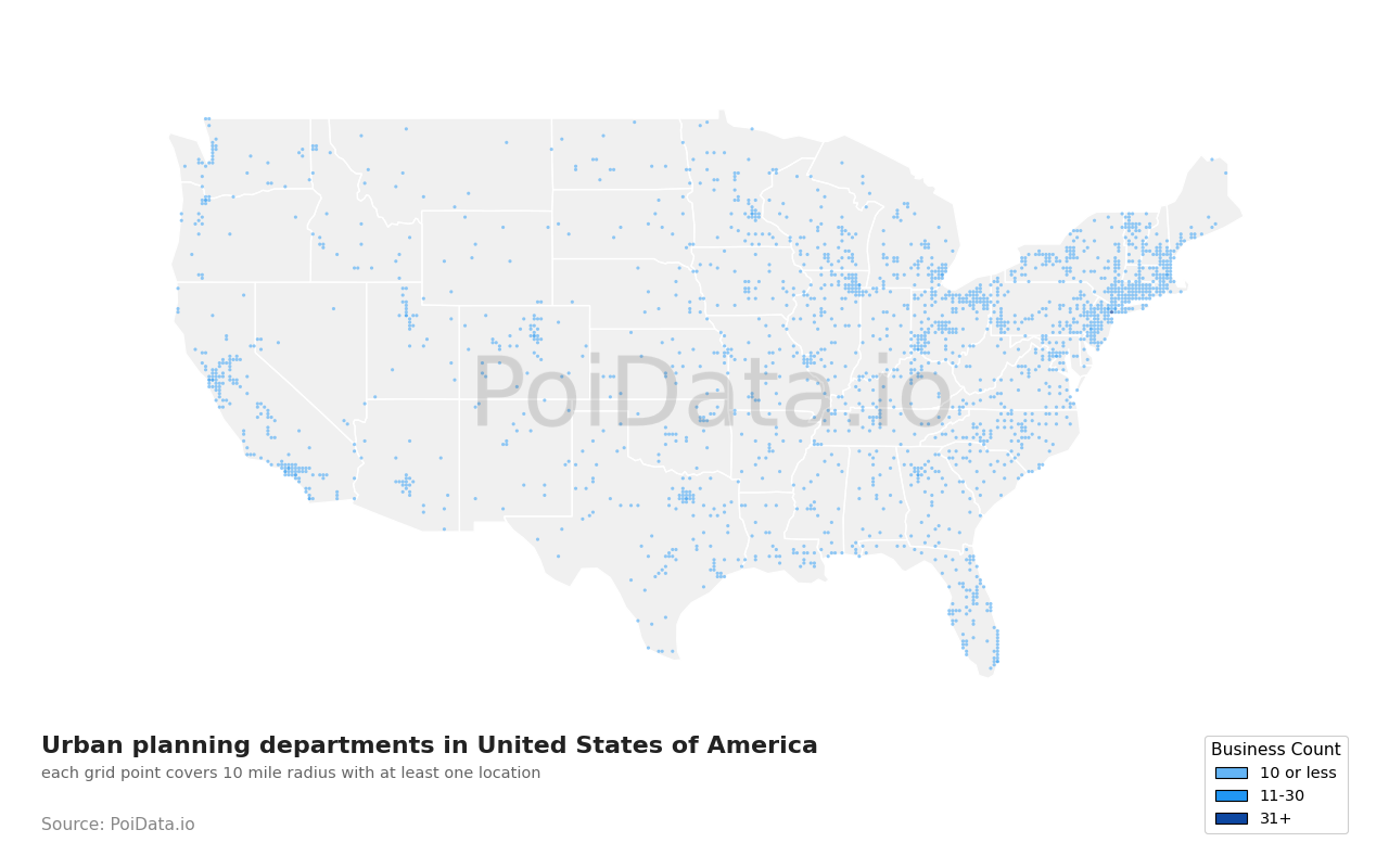 Urban planning department density map for United States