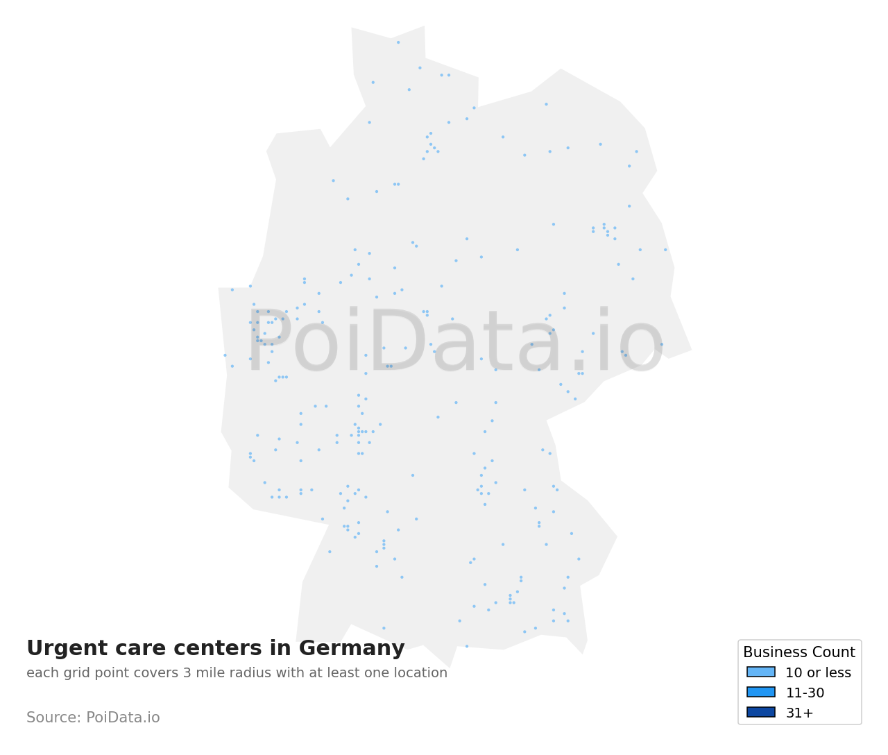 Urgent care center density map for Germany