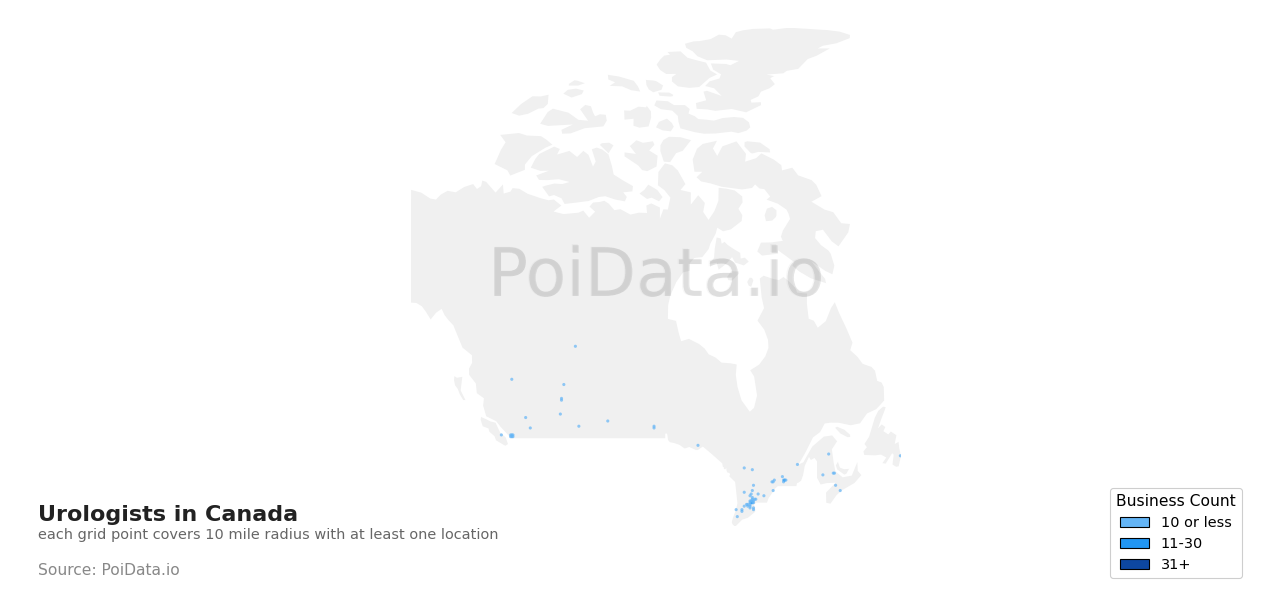 Urologist density map for Canada