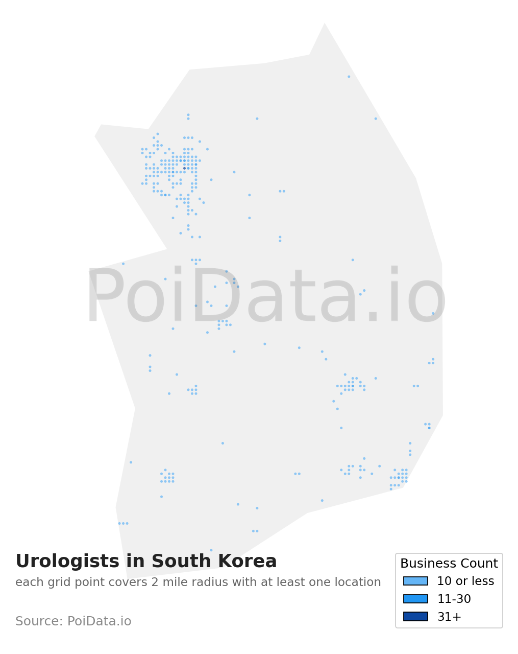 Urologist density map for South Korea