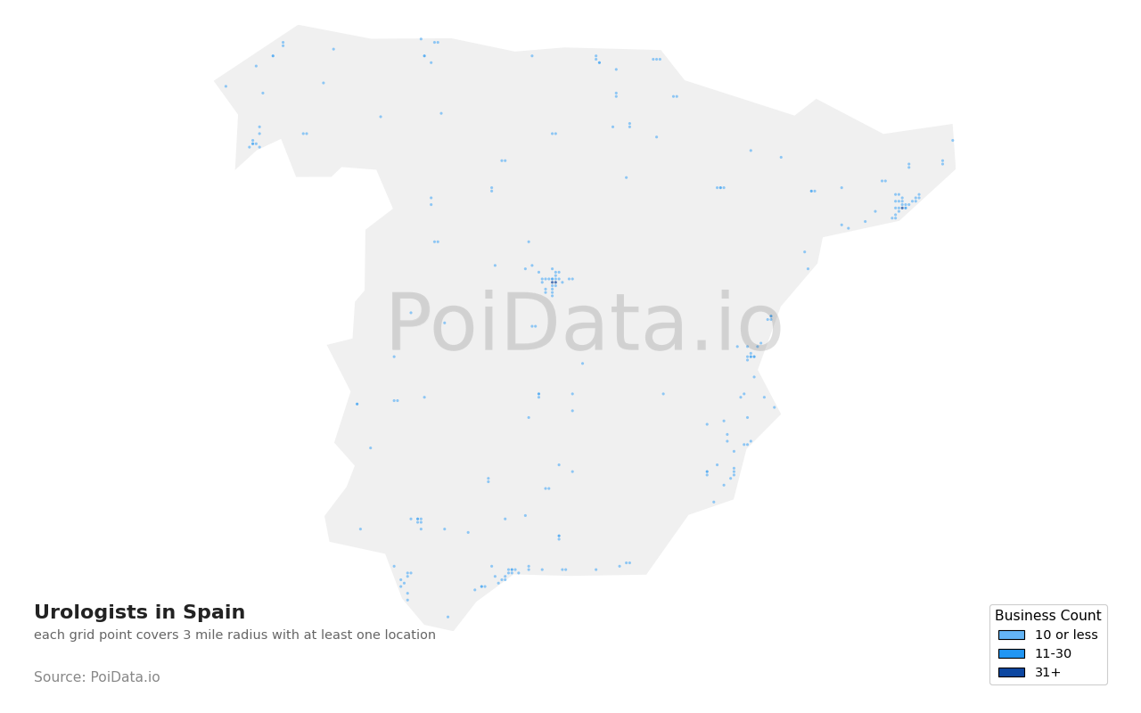 Urologist density map for Spain