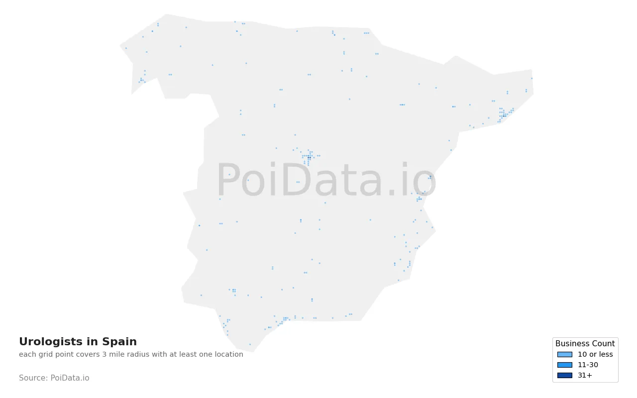 Urologist density map for Spain