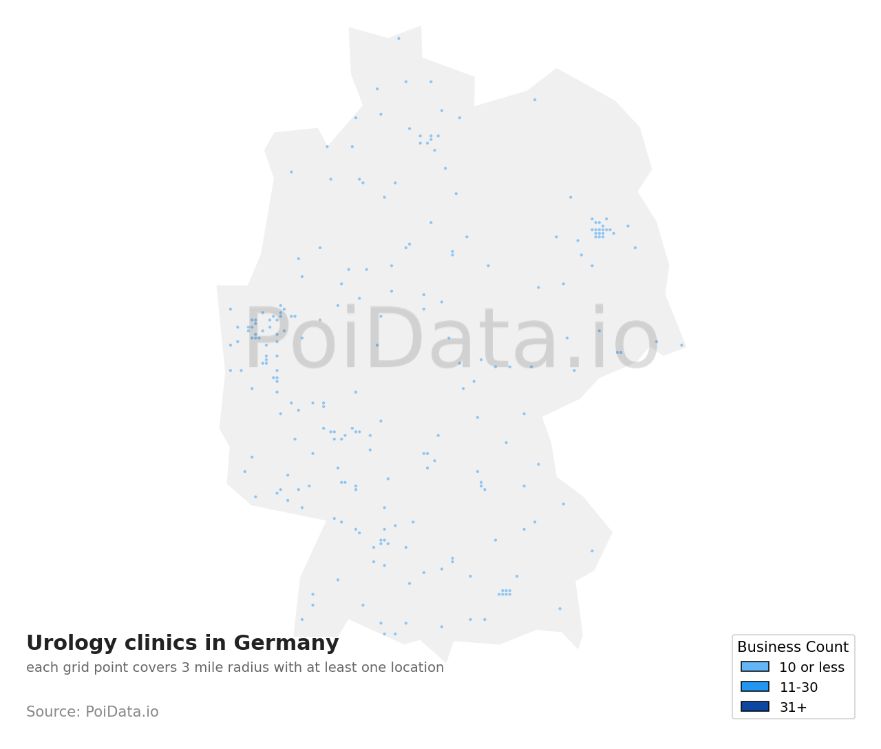 Urology clinic density map for Germany