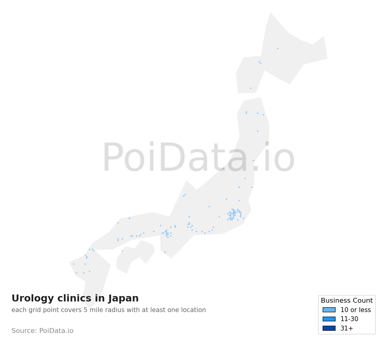 Urology clinic density map for Japan