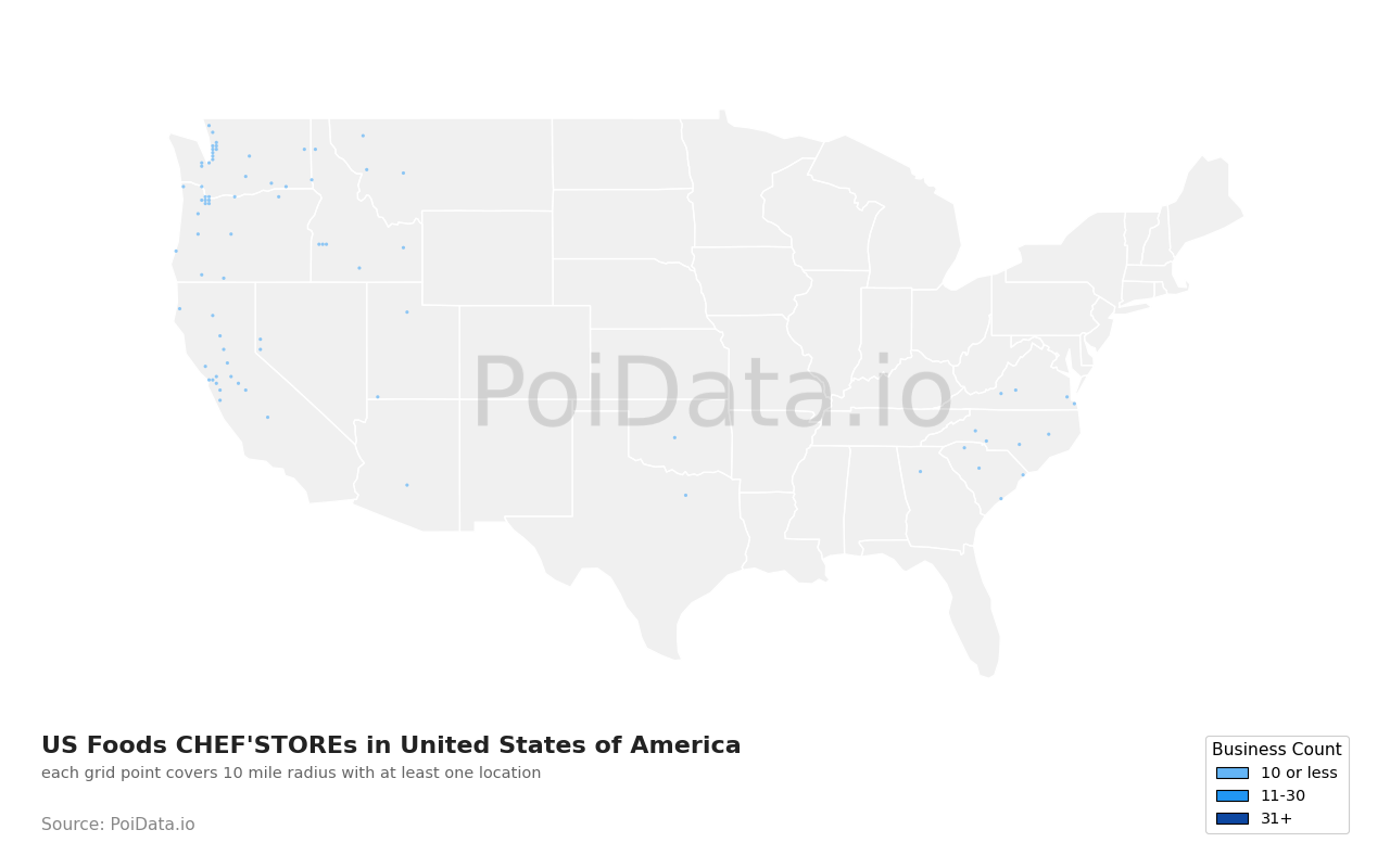 US Foods CHEF'STORE density map for United States