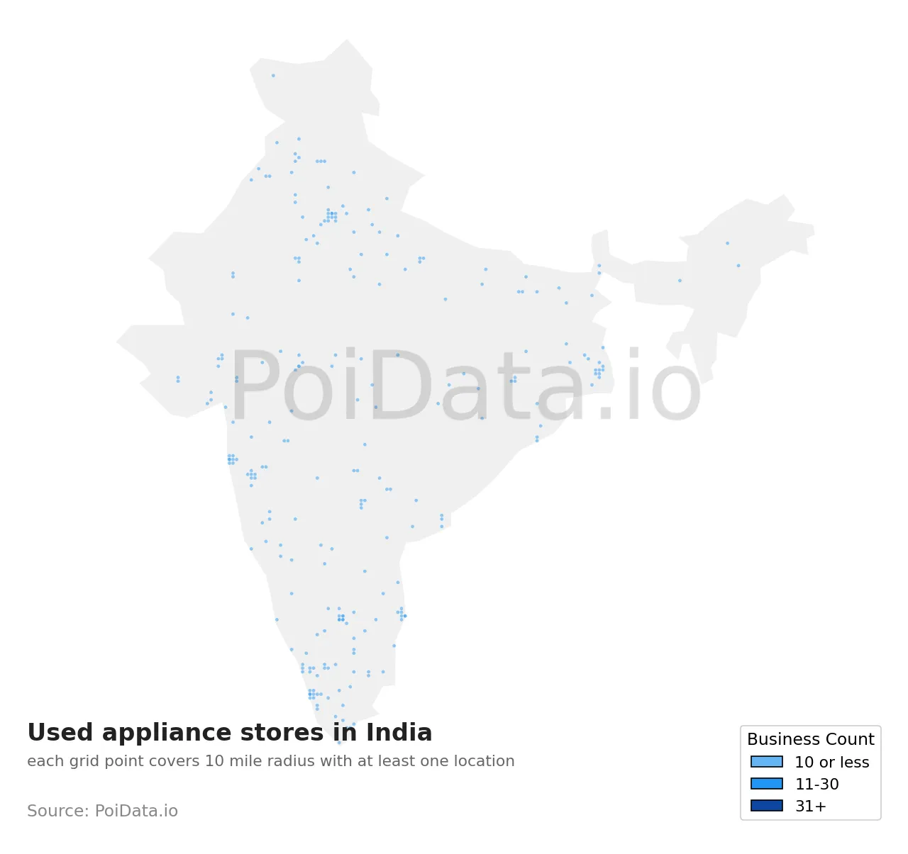 Used appliance store density map for India