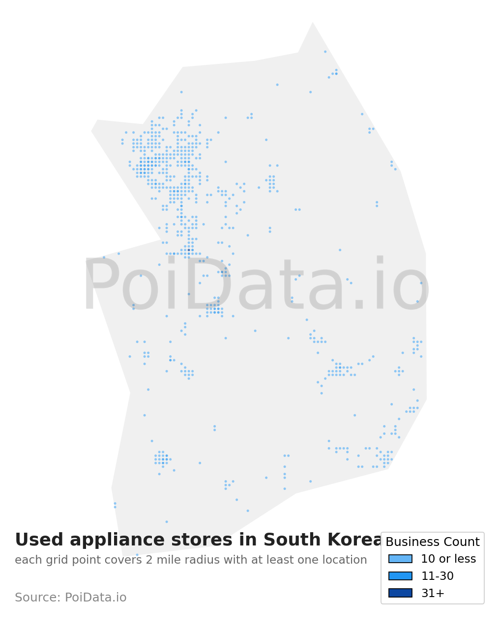 Used appliance store density map for South Korea