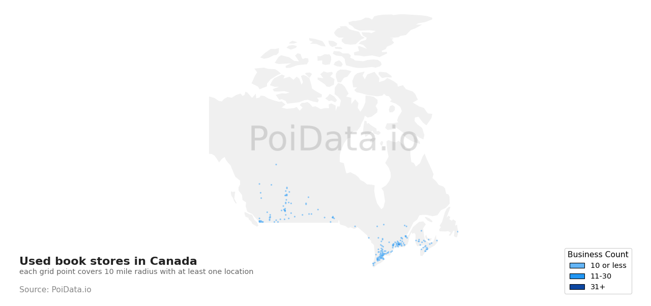Used book store density map for Canada
