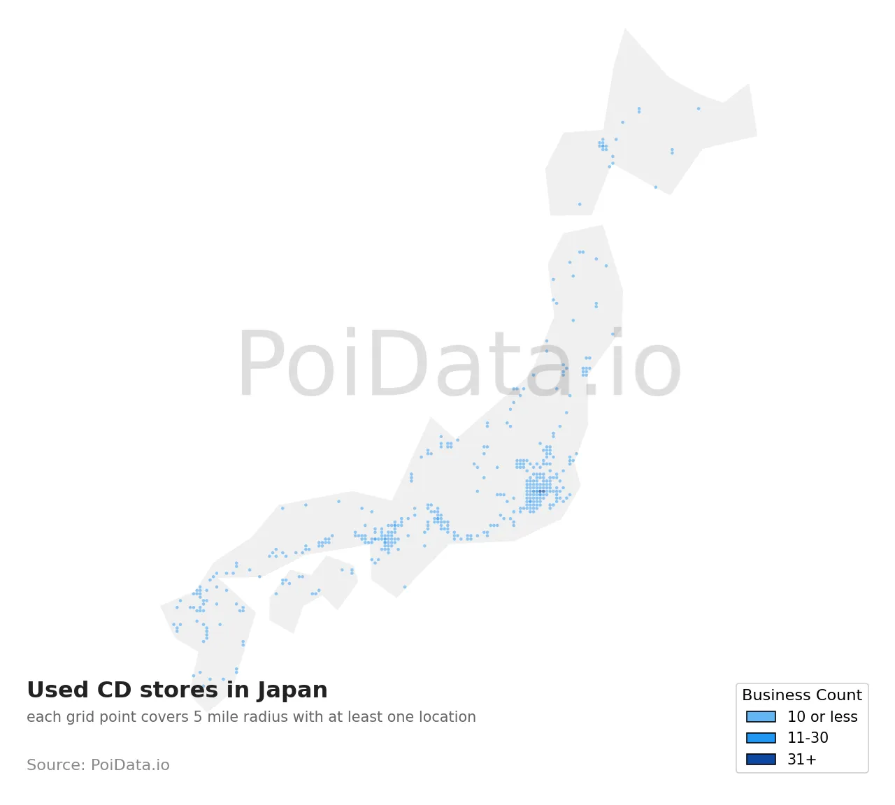 Used CD store density map for Japan