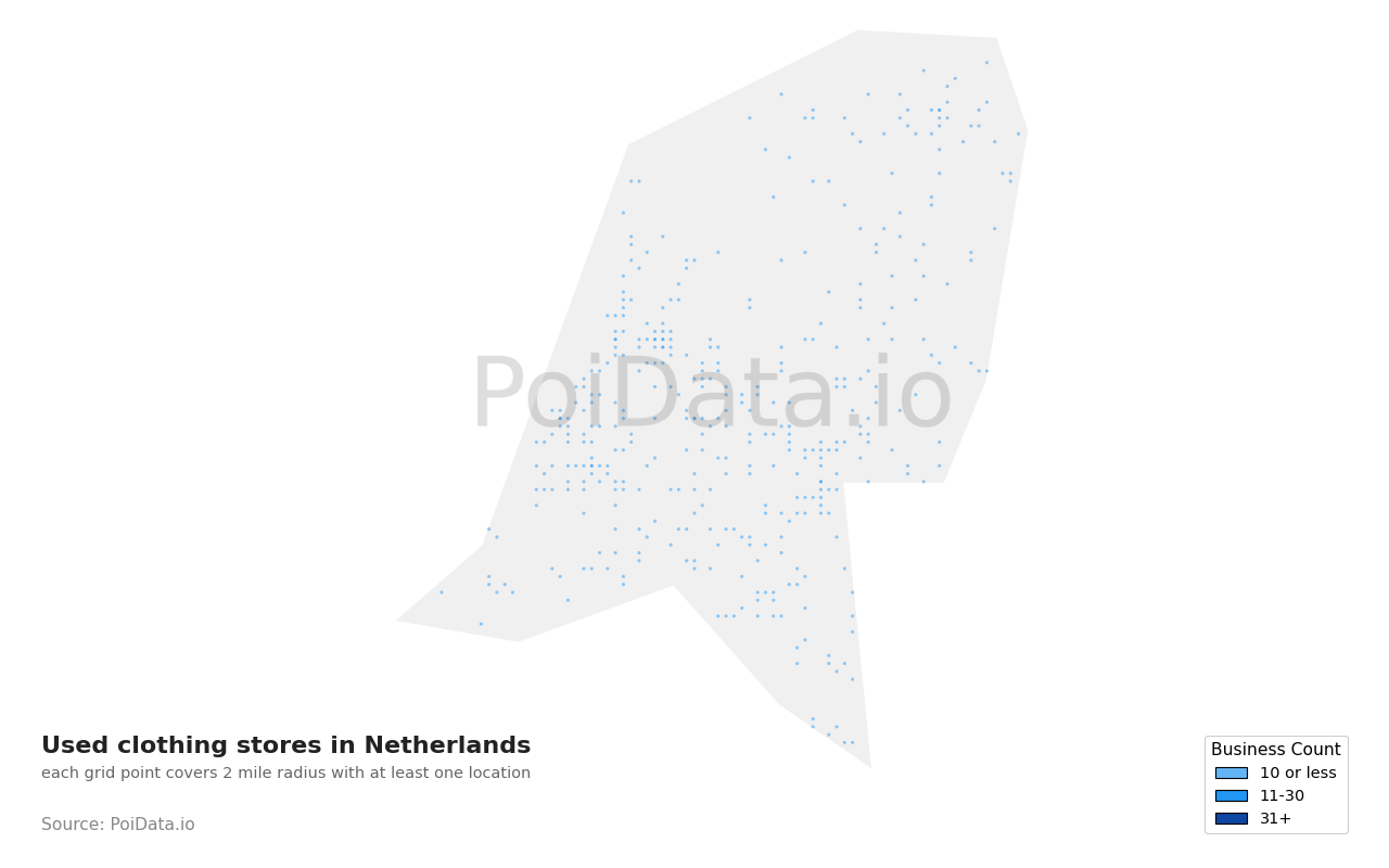 Used clothing store density map for Netherlands