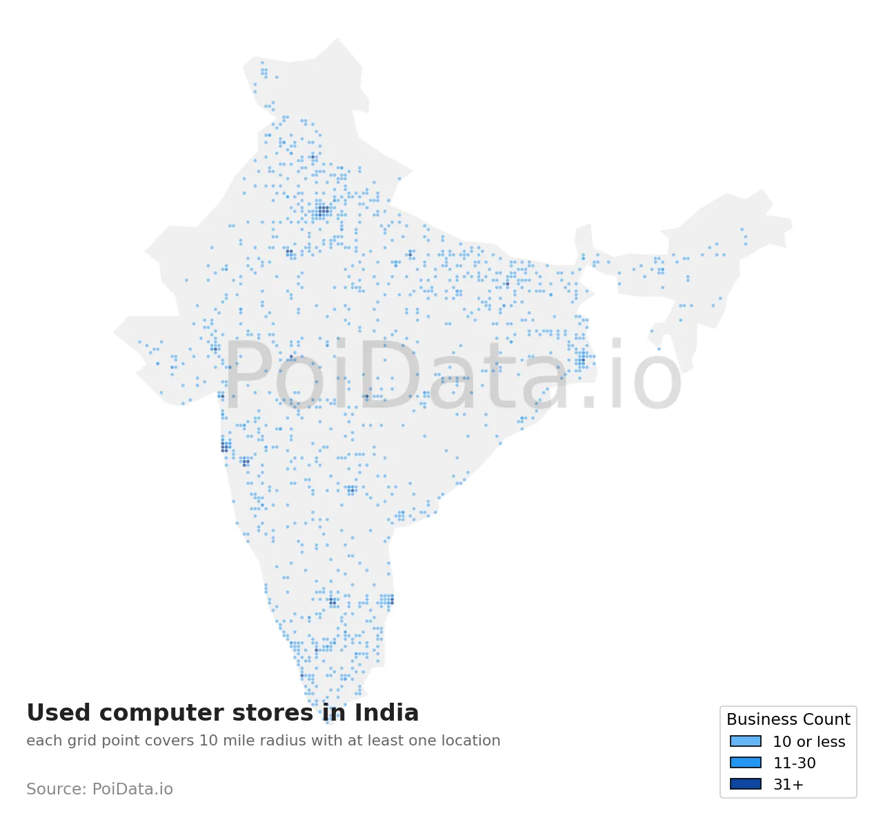Used computer store density map for India