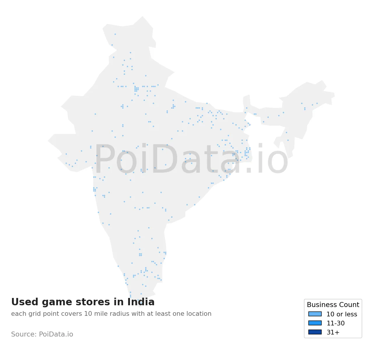Used game store density map for India