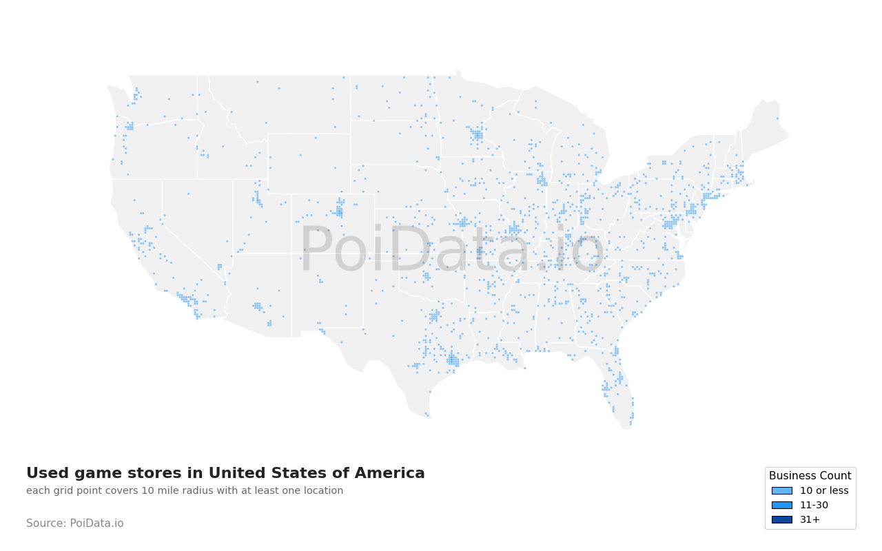 Used game store density map for United States