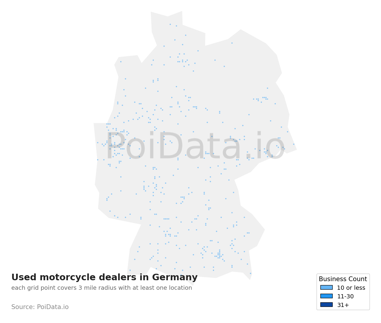 Used motorcycle dealer density map for Germany