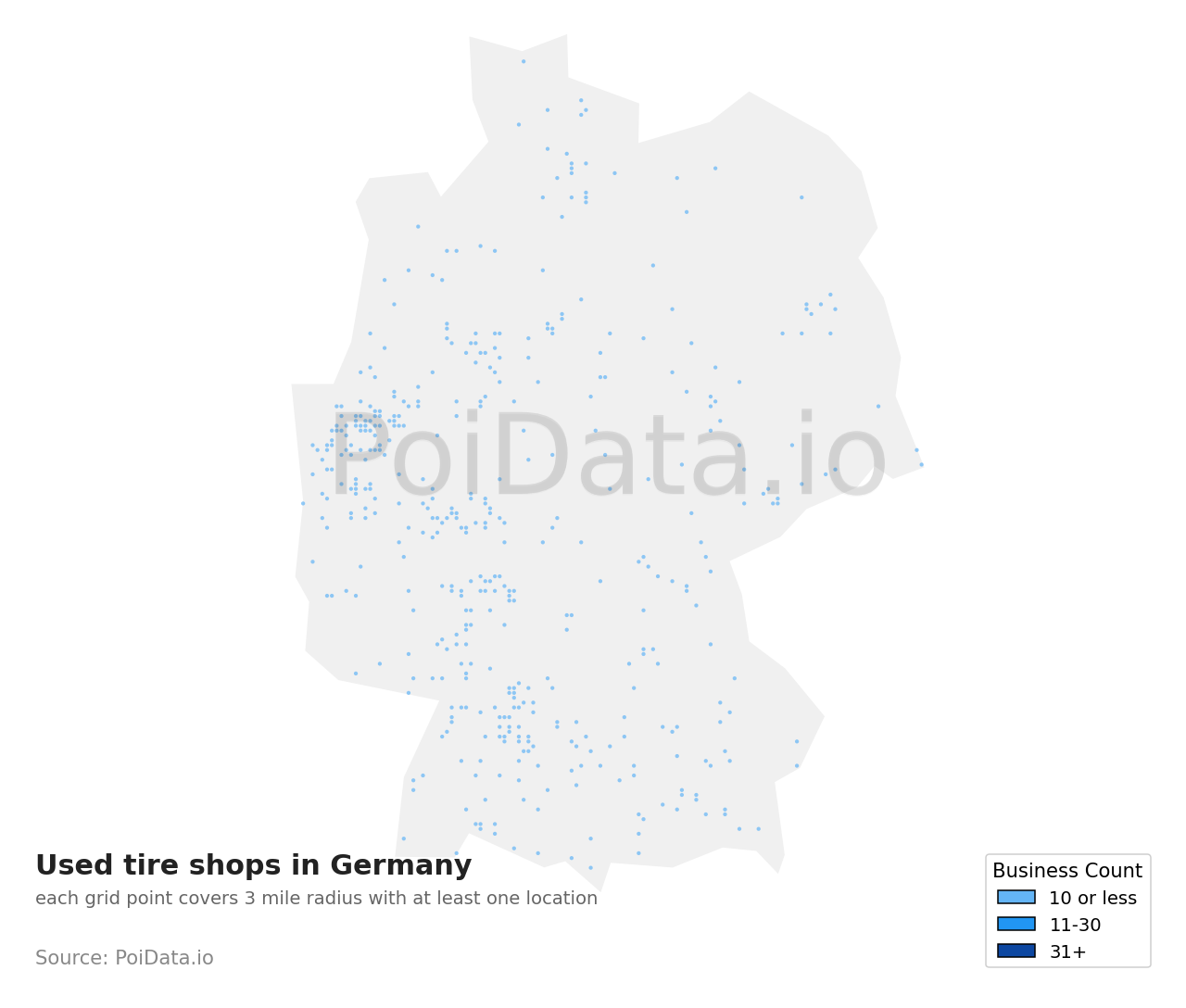 Used tire shop density map for Germany