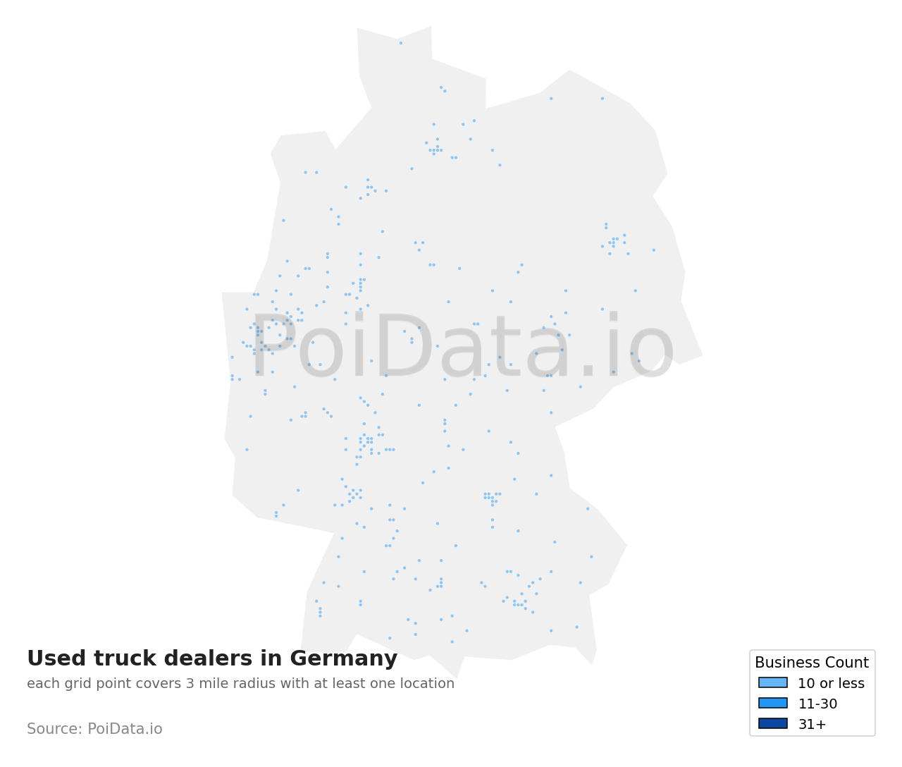 Used truck dealer density map for Germany