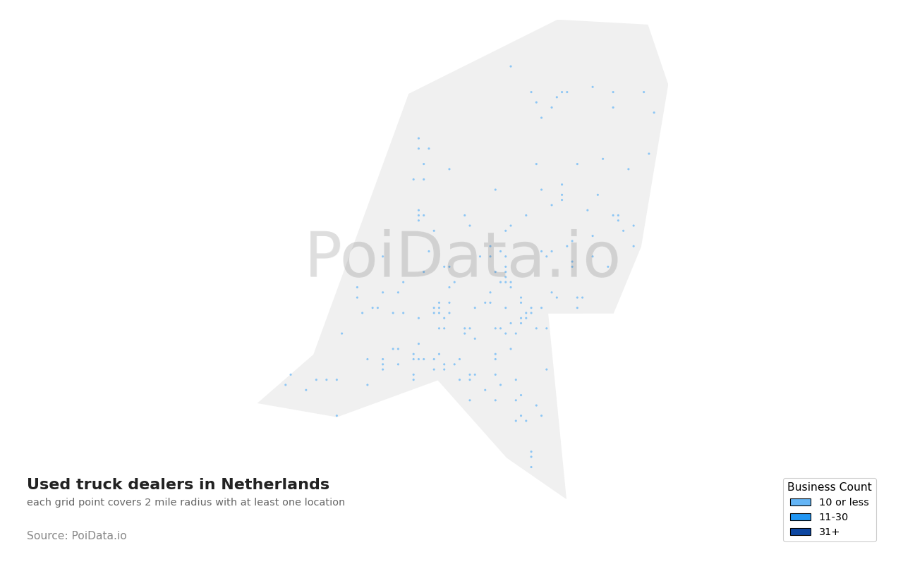 Used truck dealer density map for Netherlands