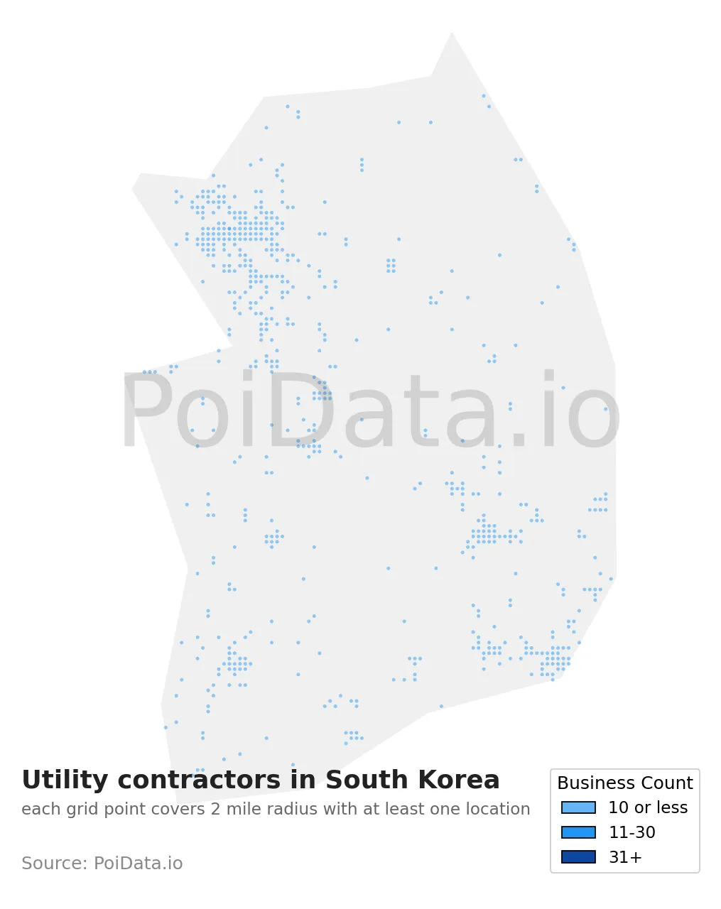 Utility contractor density map for South Korea