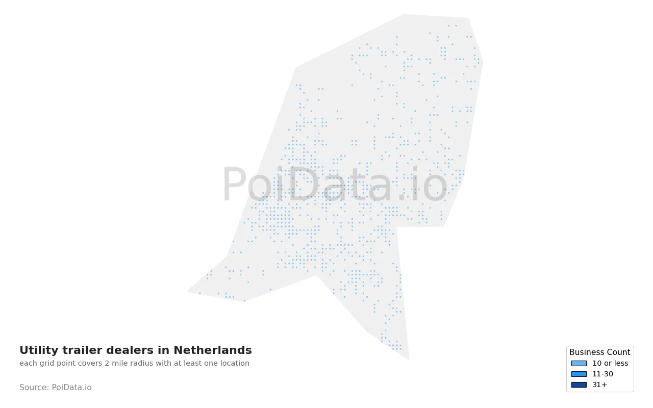Utility trailer dealer density map for Netherlands