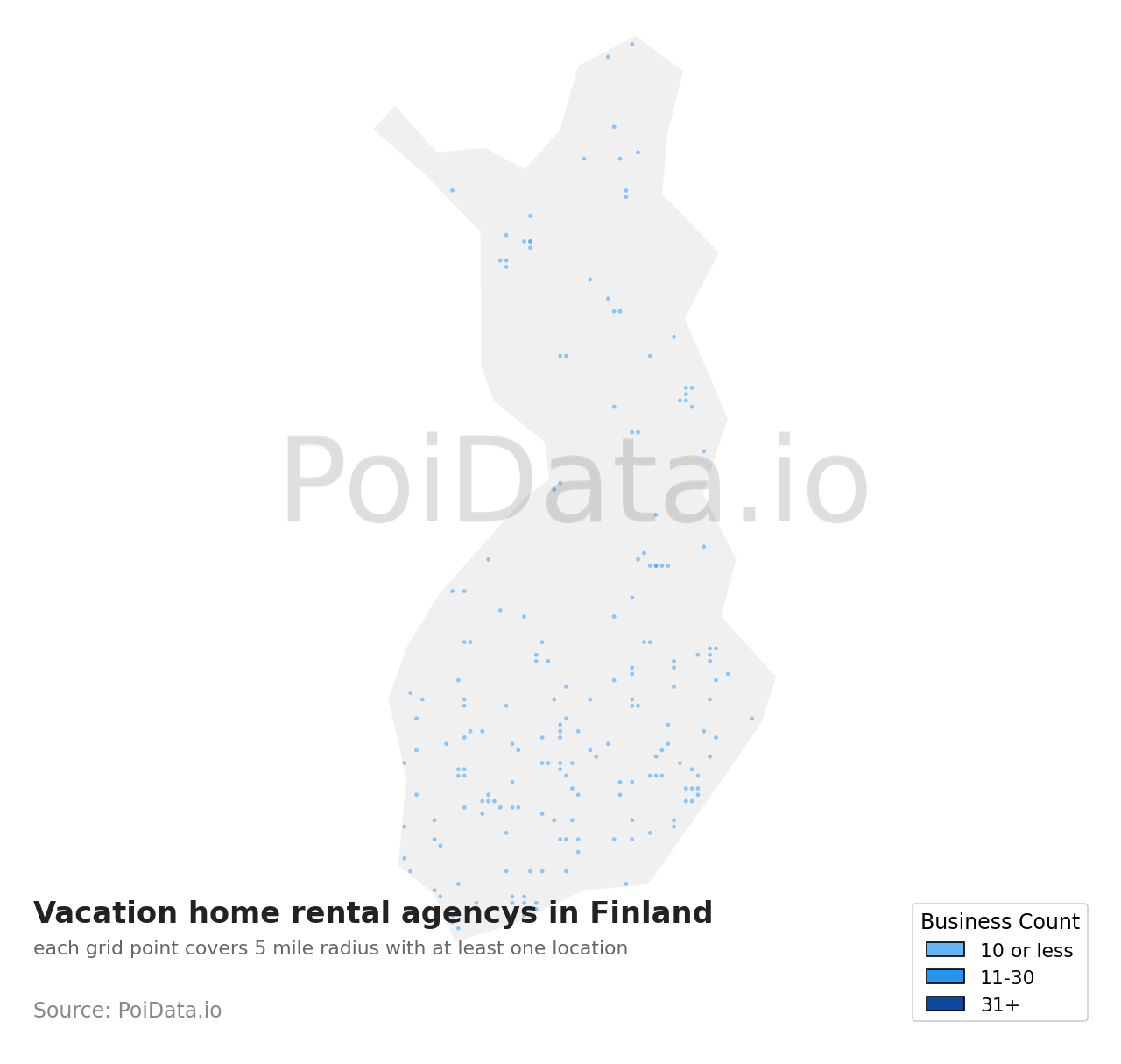 Vacation home rental agency density map for Finland