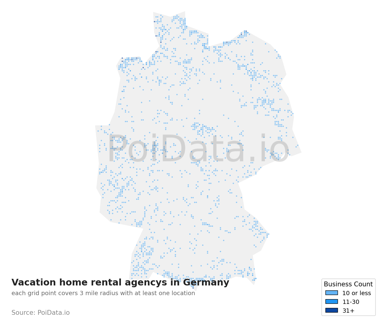Vacation home rental agency density map for Germany