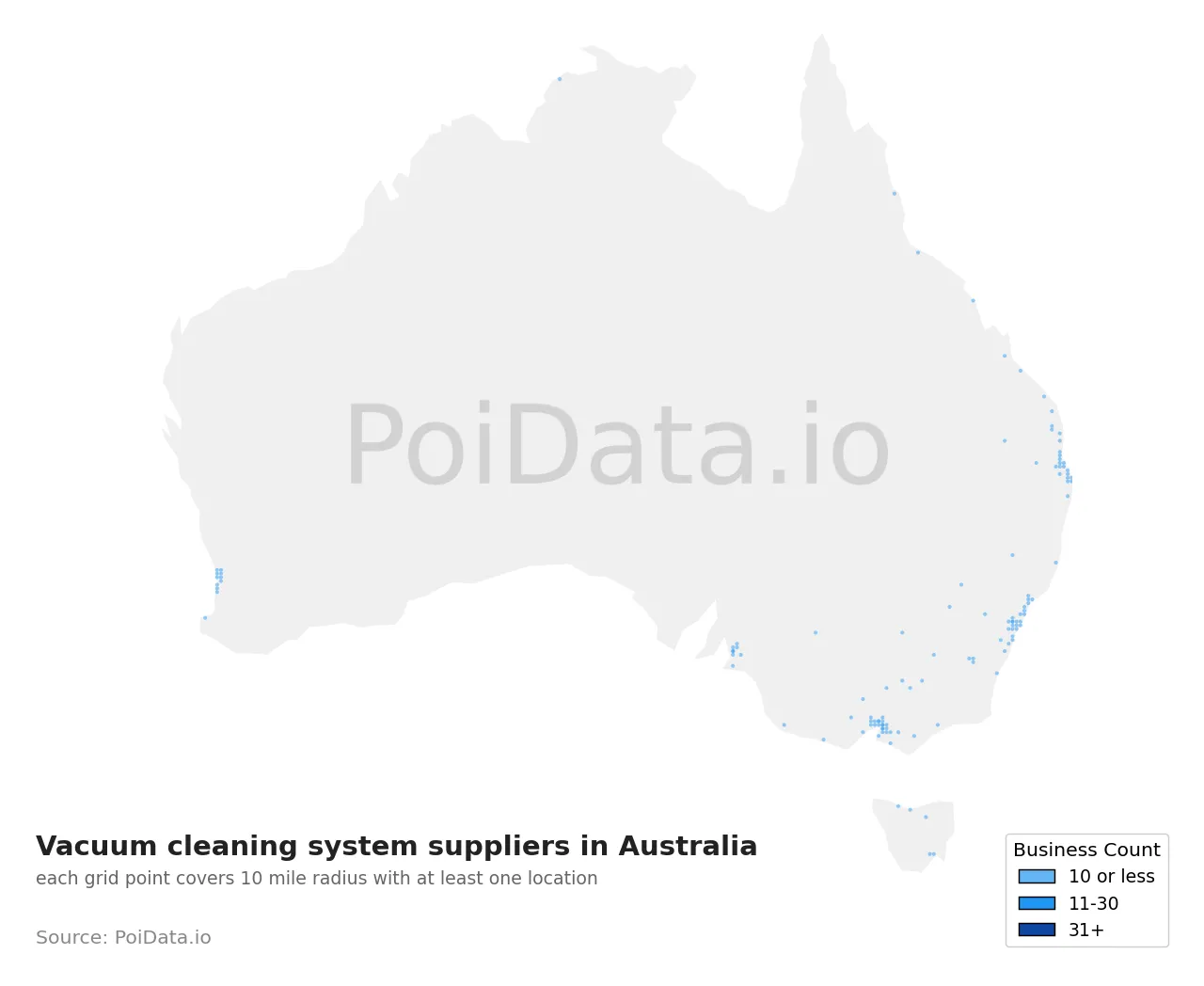 Vacuum cleaning system supplier density map for Australia