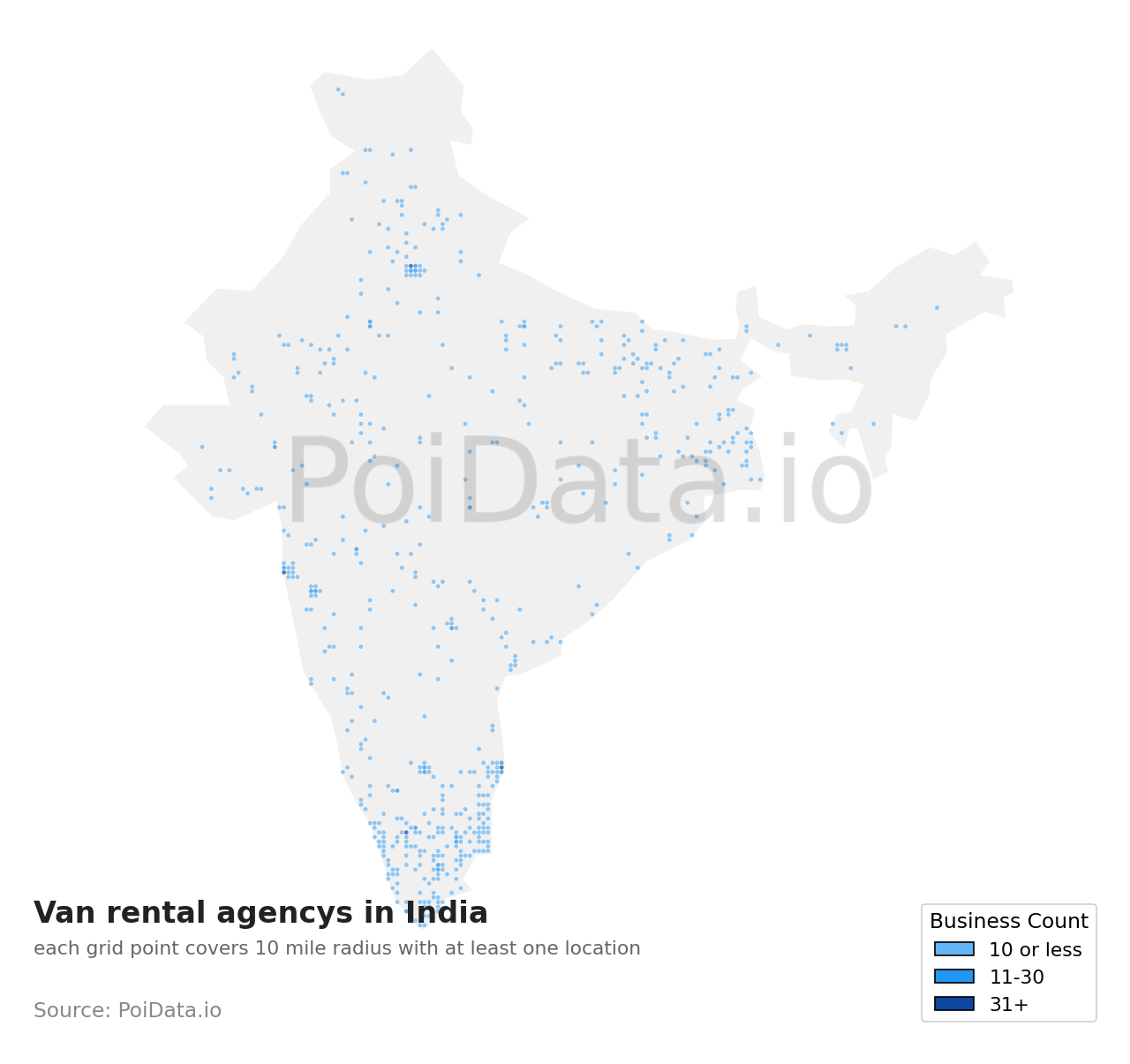 Van rental agency density map for India
