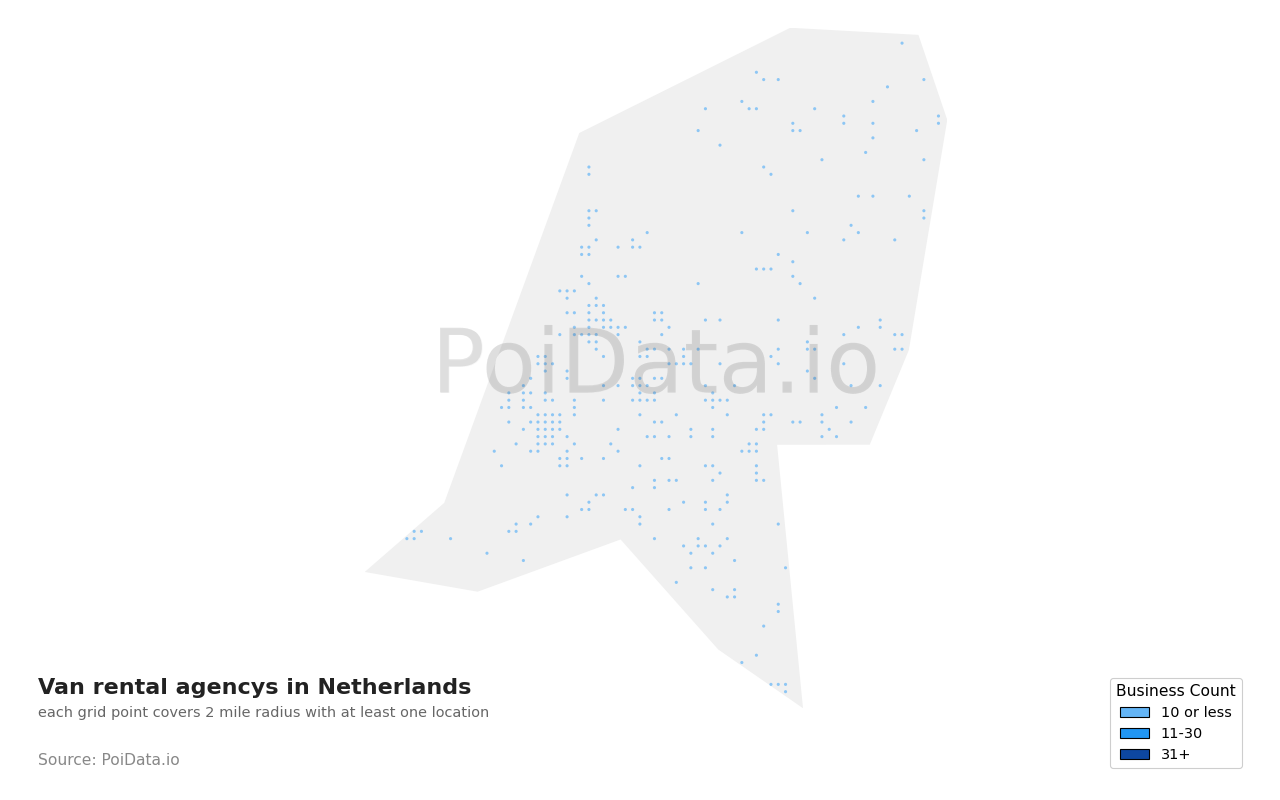 Van rental agency density map for Netherlands