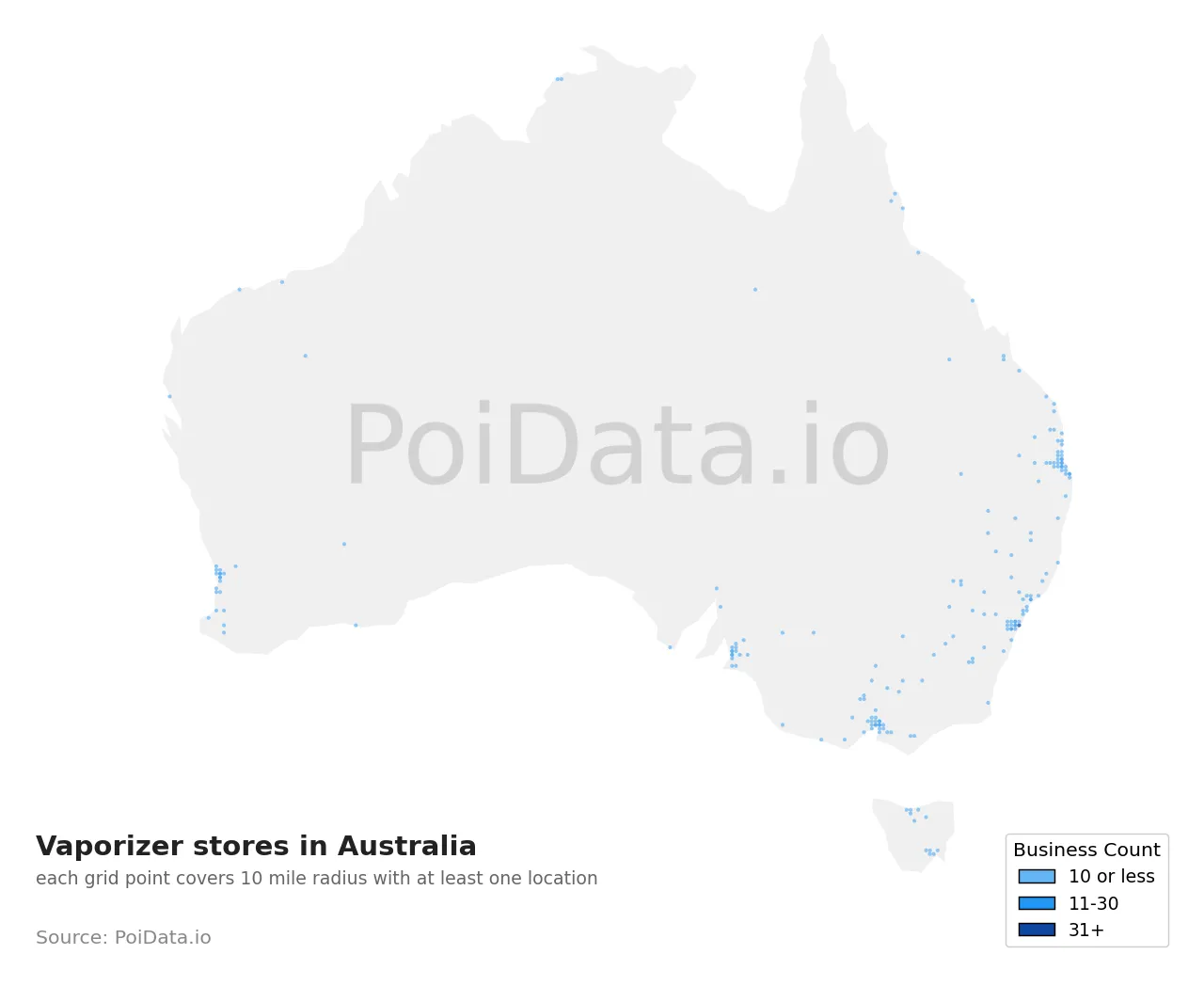 Vaporizer store density map for Australia