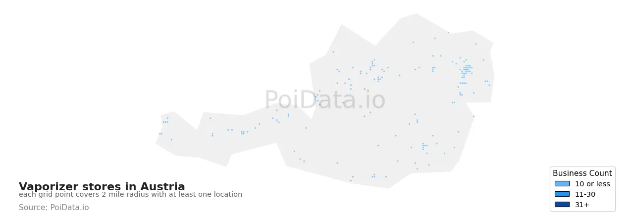 Vaporizer store density map for Austria