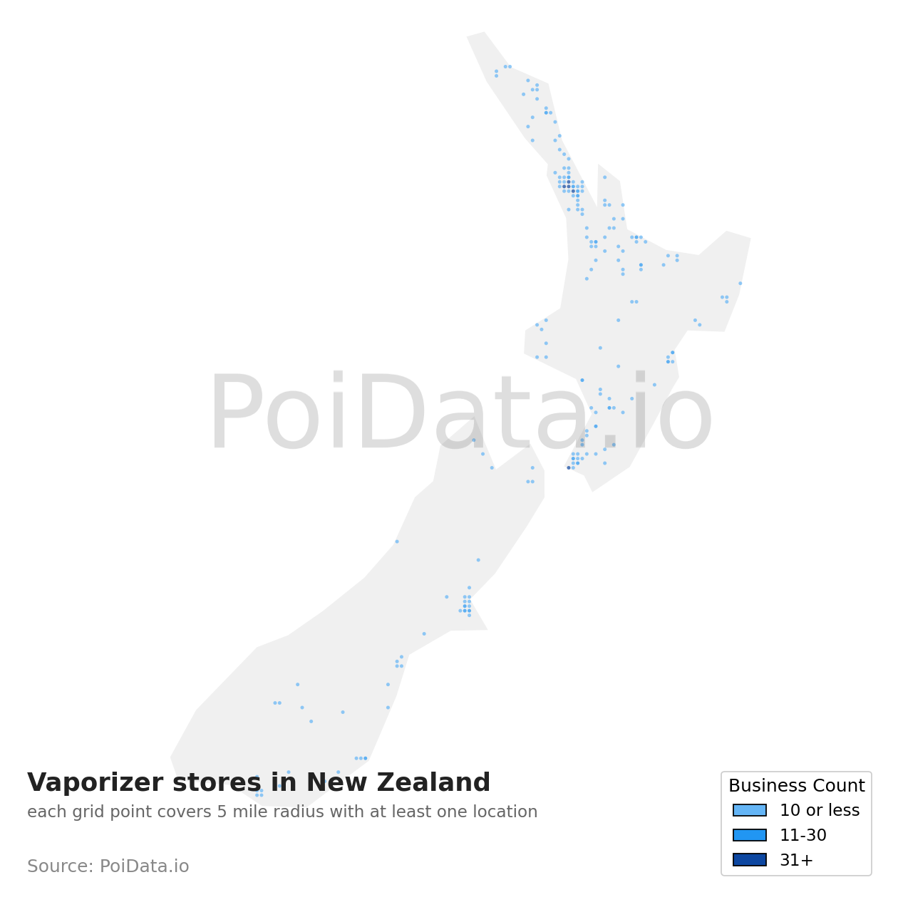 Vaporizer store density map for New Zealand
