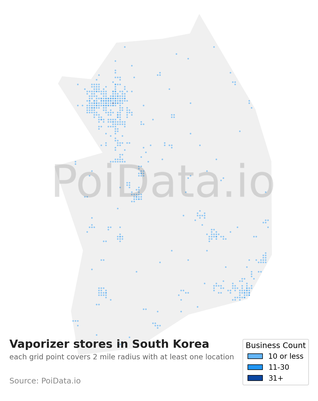 Vaporizer store density map for South Korea