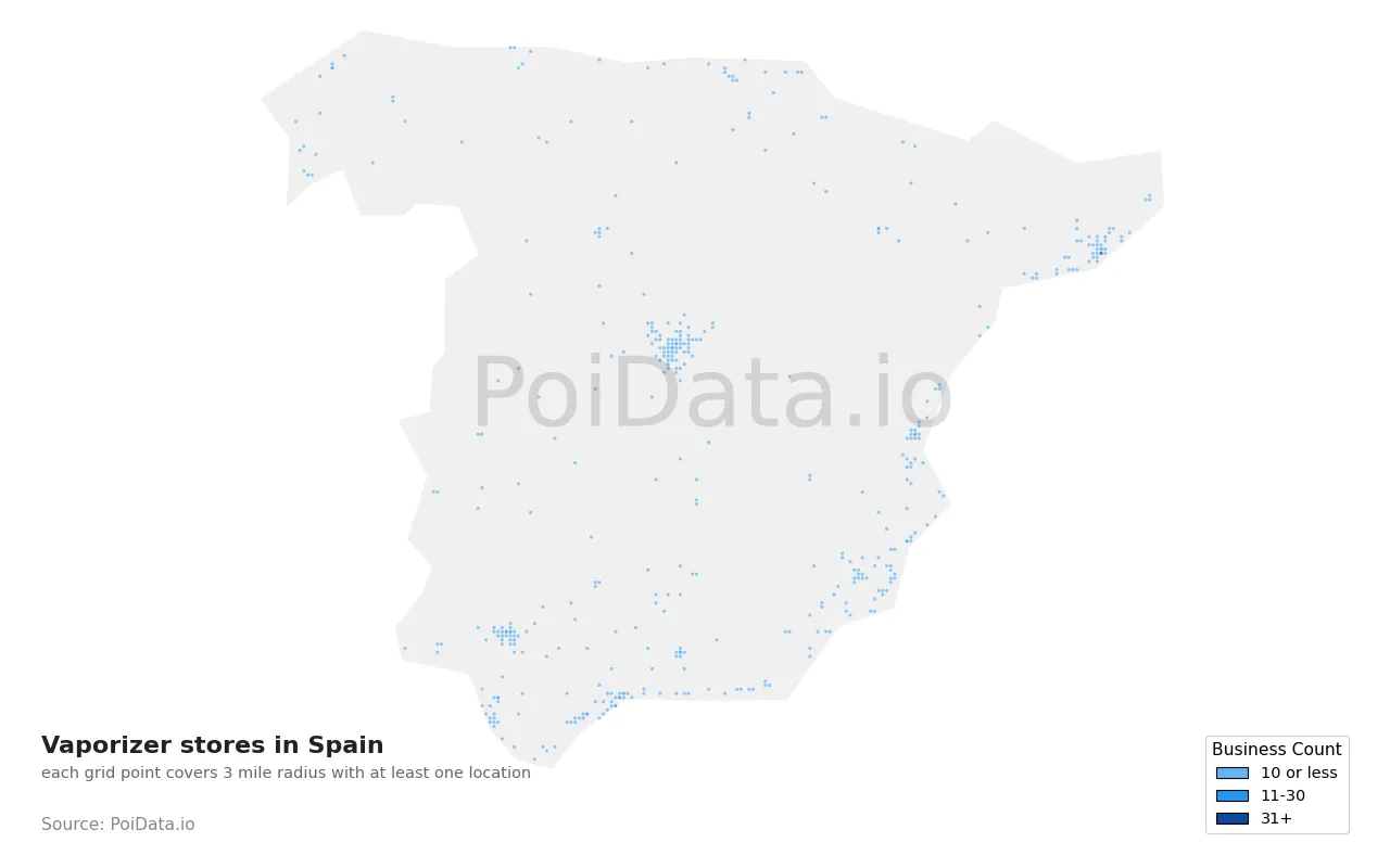 Vaporizer store density map for Spain