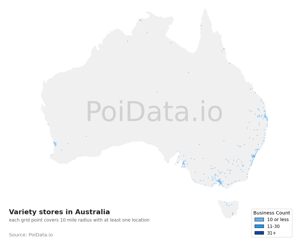 Variety store density map for QLD, Australia