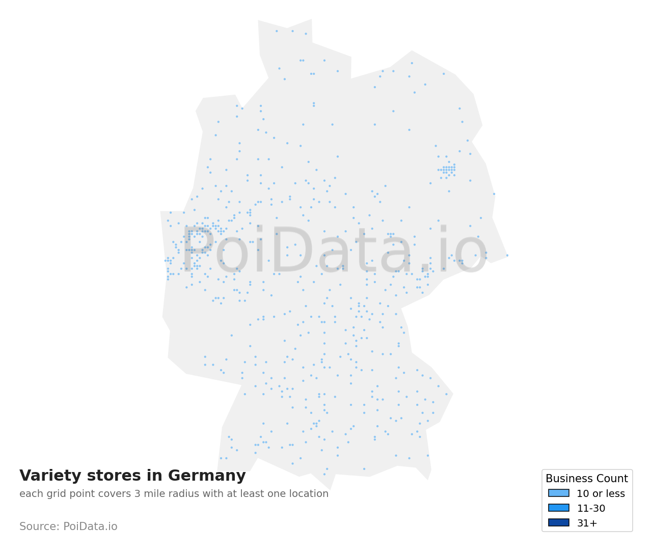 Variety store density map for Germany