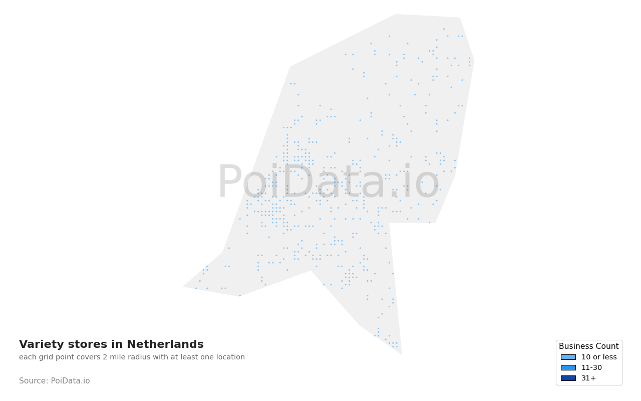 Variety store density map for Netherlands