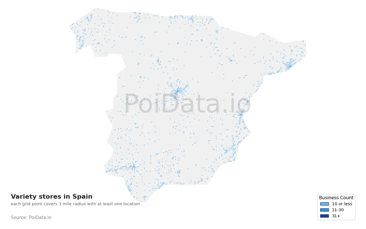Variety store density map for Spain