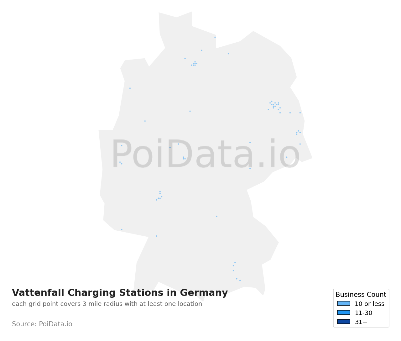 Vattenfall Charging Station density map for Germany