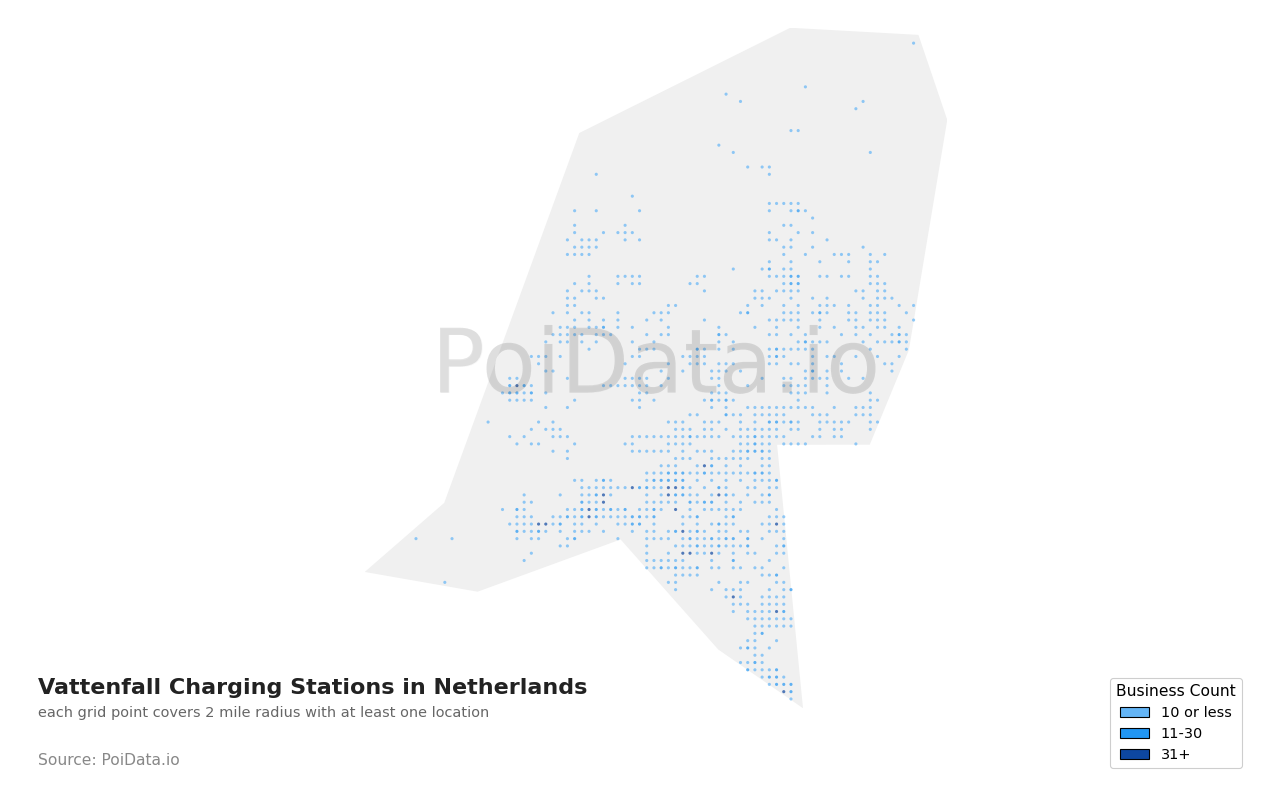 Vattenfall Charging Station density map for Netherlands