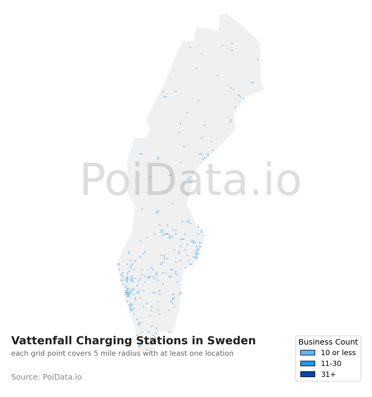 Vattenfall Charging Station density map for Sweden
