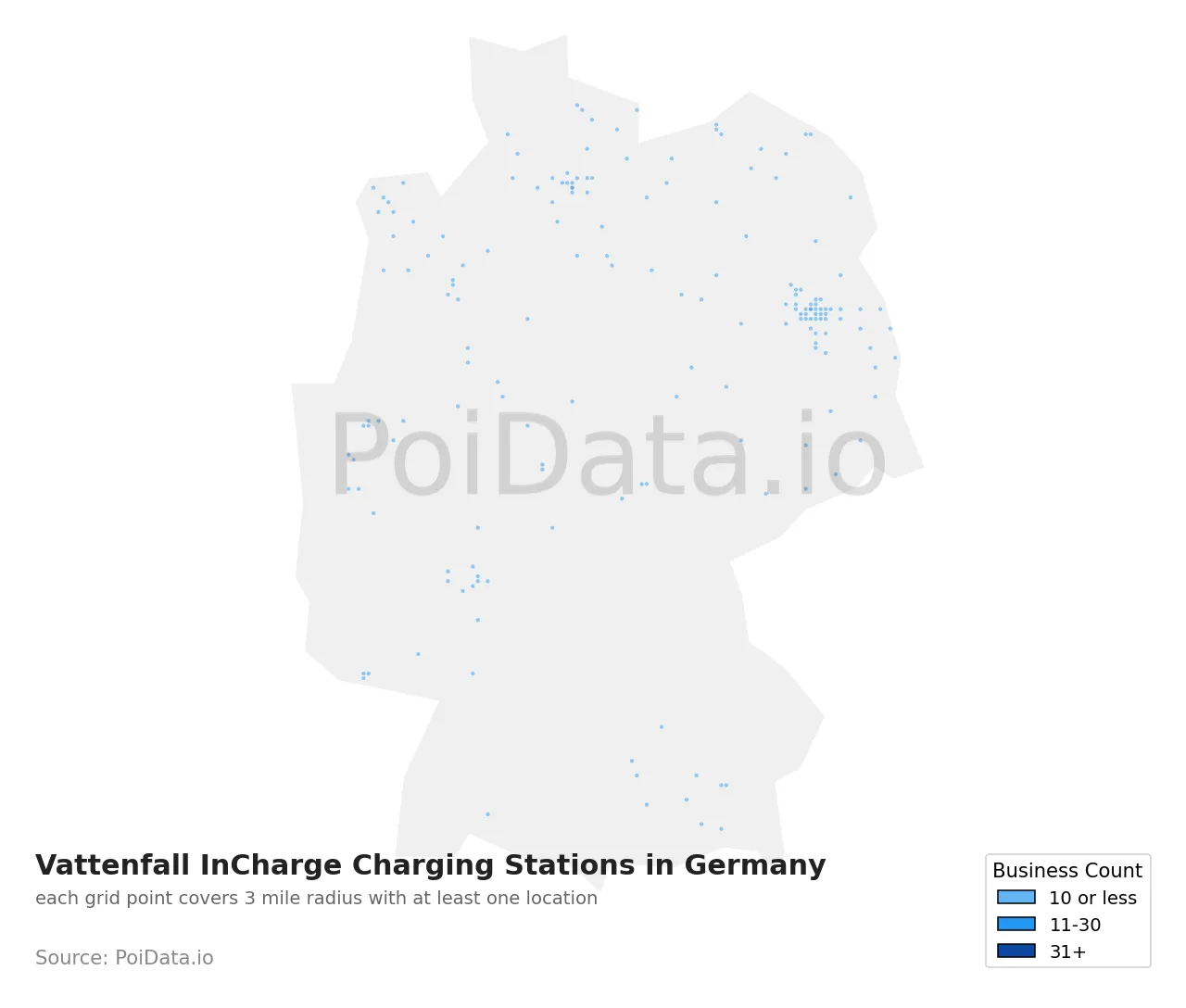 Vattenfall InCharge Charging Station density map for Germany