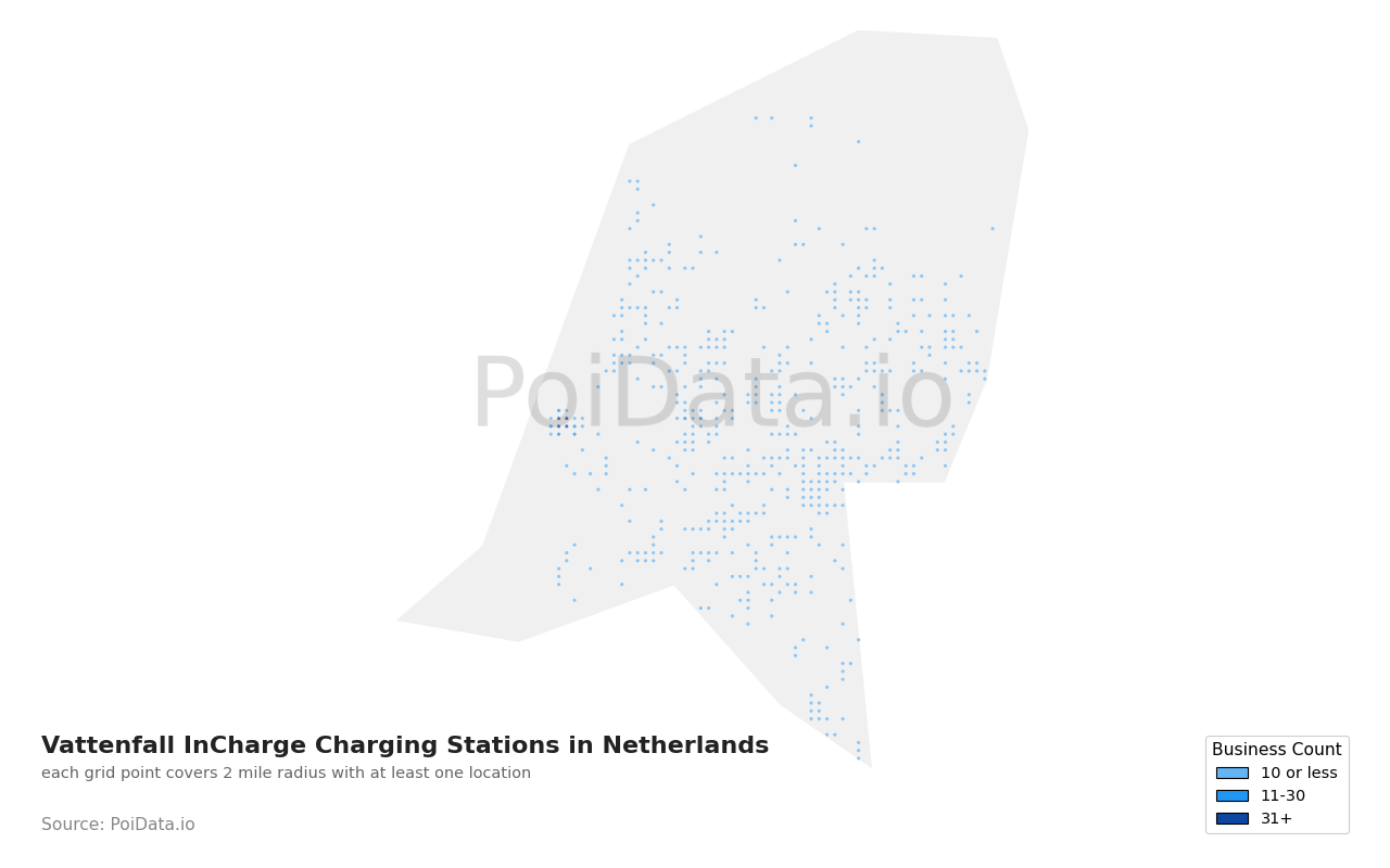 Vattenfall InCharge Charging Station density map for Netherlands