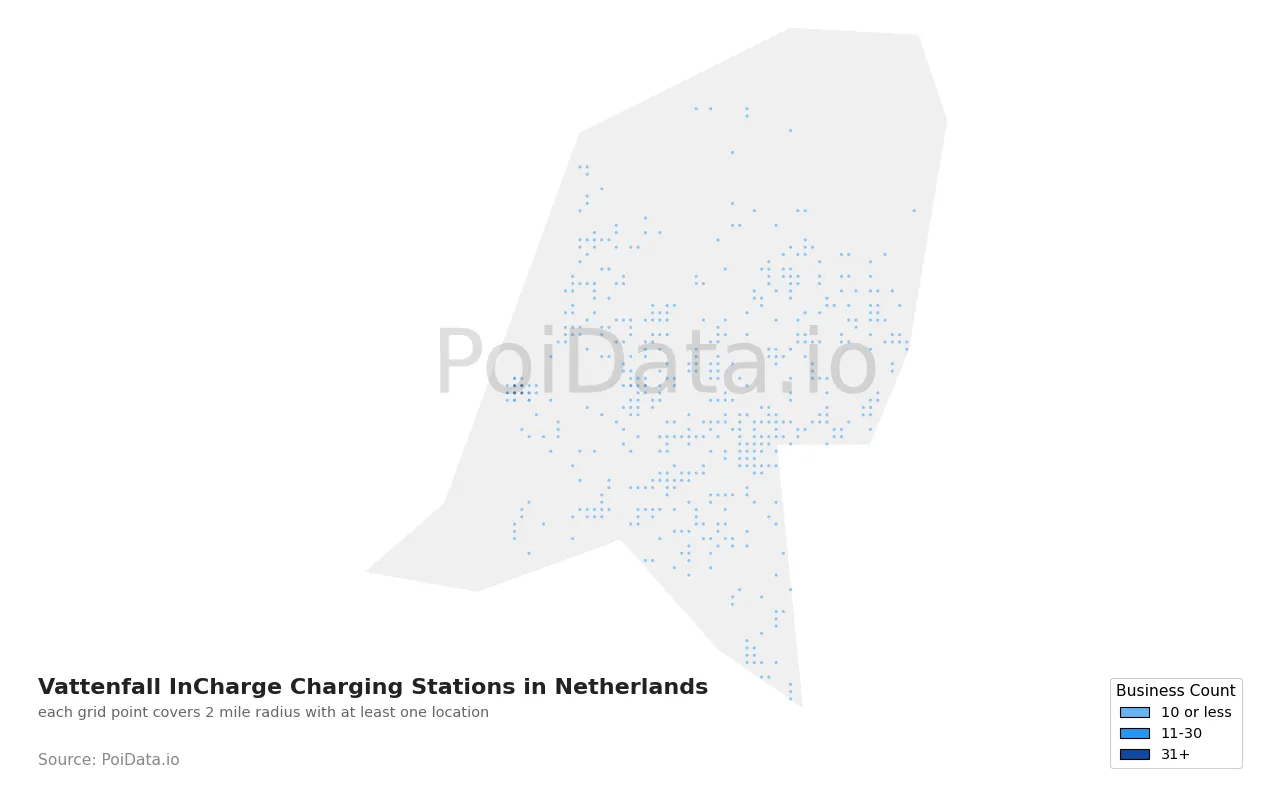 Vattenfall InCharge Charging Station density map for Netherlands